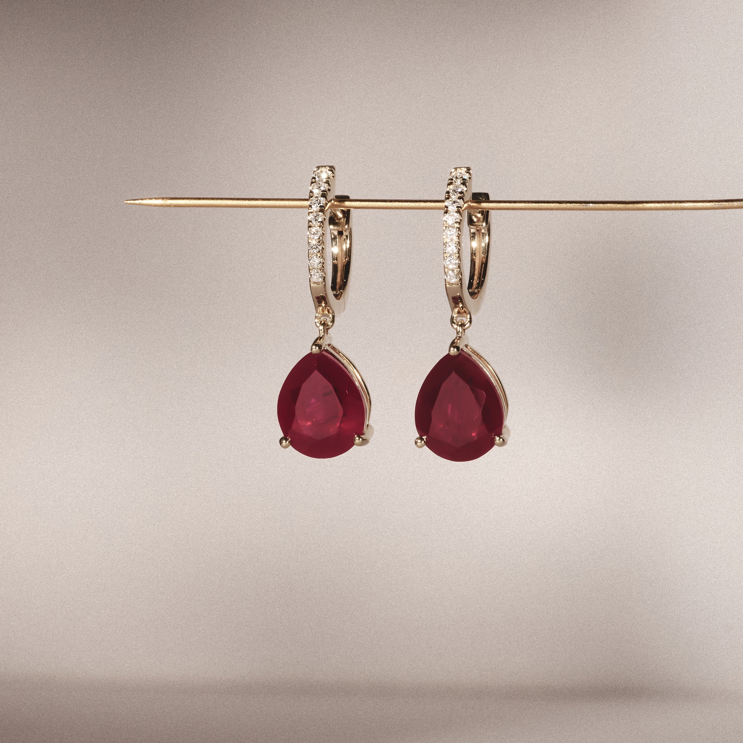 Astra 6.80ct Lab Ruby and Diamond Drop Pear Cut Earrings in 18K Gold Vermeil